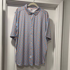 Johnston & Murphy Short Sleeve Diamond Print Shirt - Blue & Orange